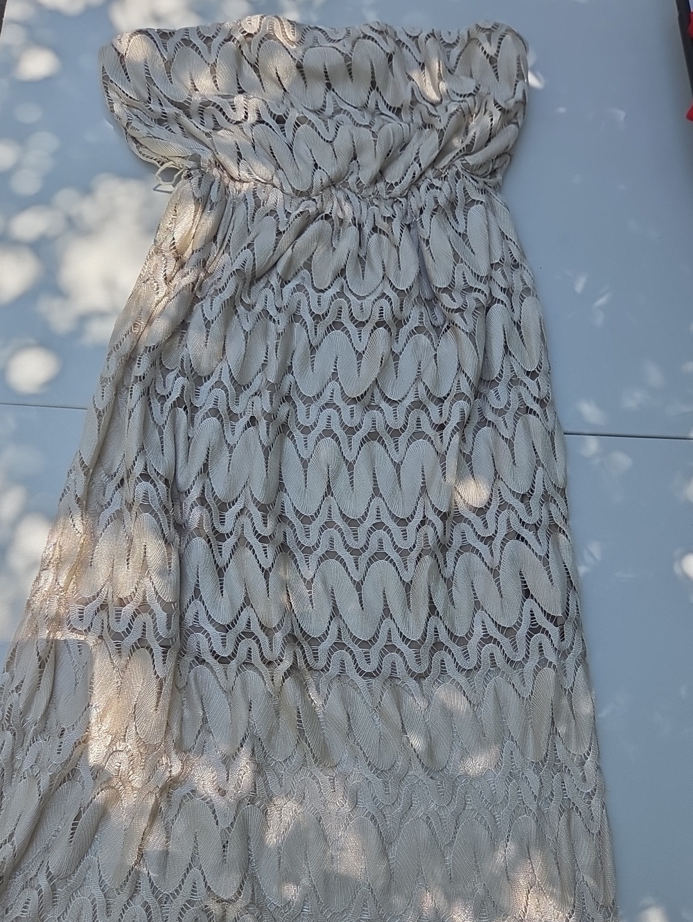 Sans Souci Cream Strapless Lace Maxi Dress